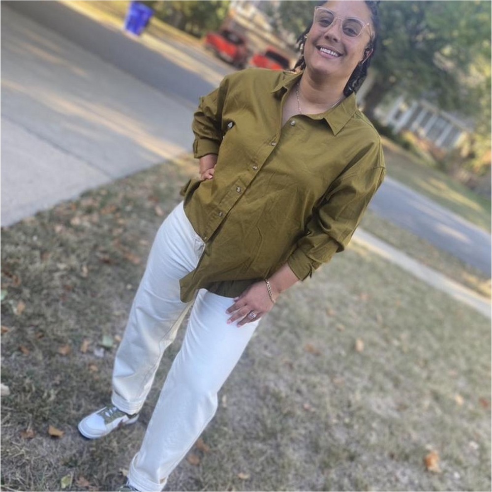 Universal thread oversized green button down shir… - image 3